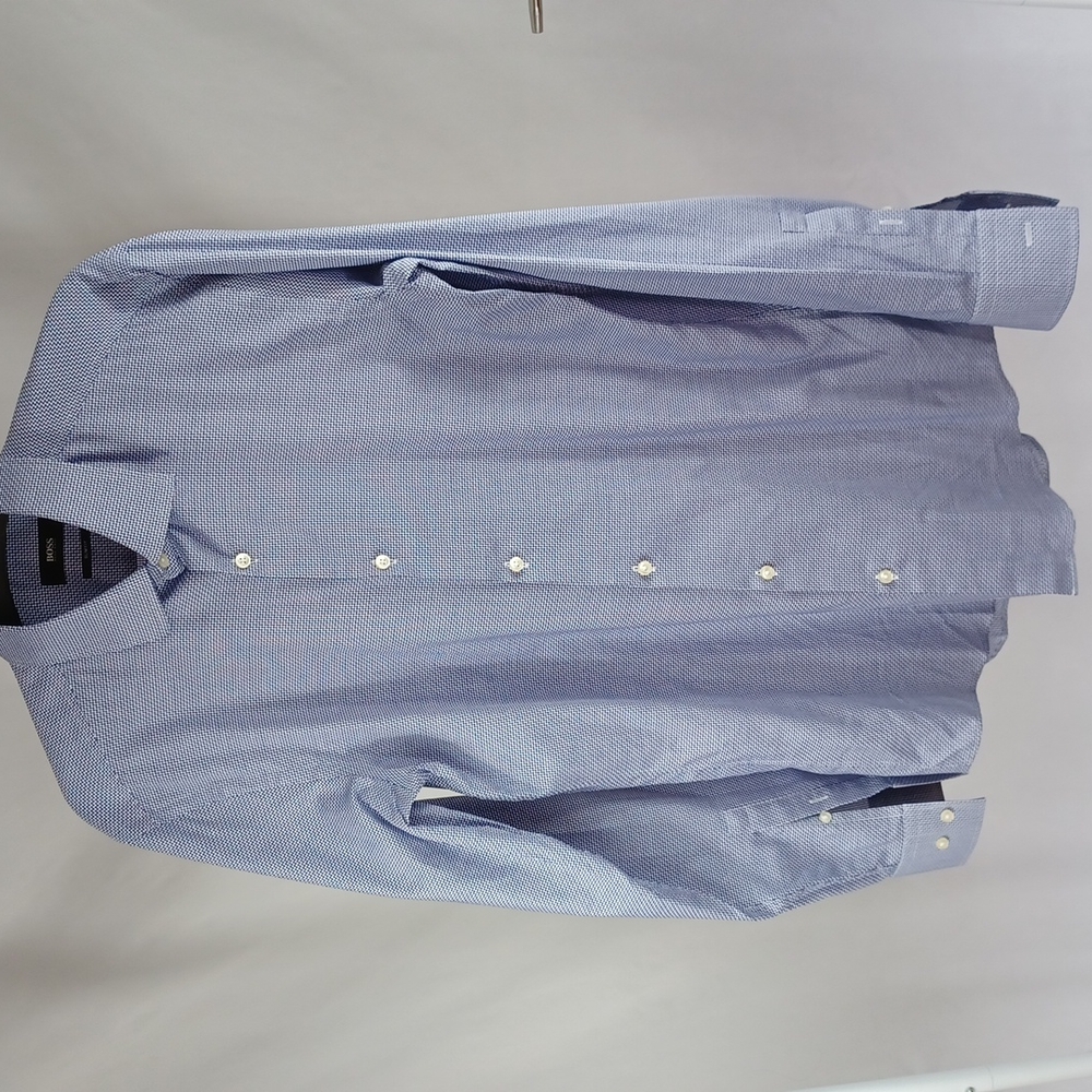 Men's Hugo Boss Jenno Blue and White Cheveon Long Sleeve Dress Shirt